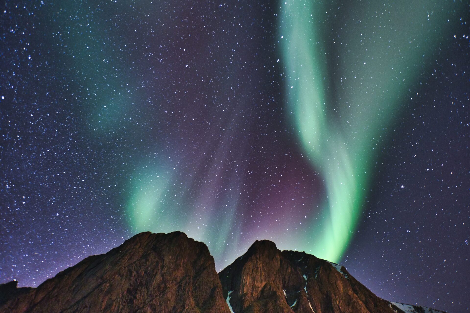 Northern Lights display in the Lofted Islands in Norway